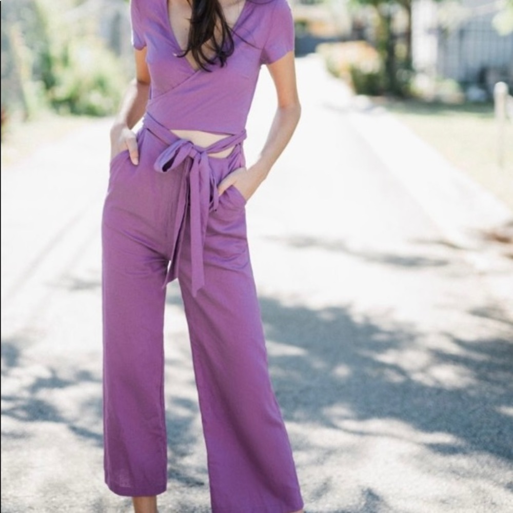 purple one piece jumpsuit
